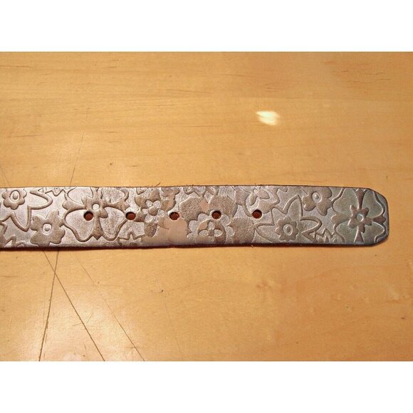Fossil Bronze Metallic Floral Stamp Genuine Leather Belt Boho Dress Western Sz L - Picture 8 of 12
